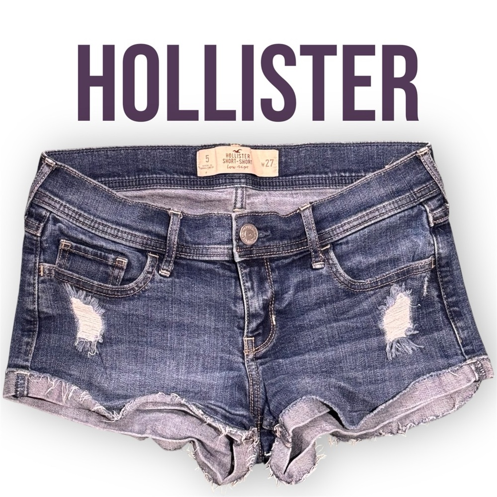 Hollister 🦅 Low Rise Short-Short Blue Denim Jean Shorts Size 5 (W 27) - Picture 1 of 8